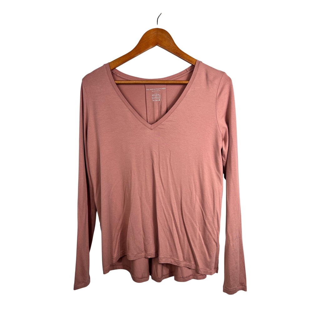 Majestic Filatures Rose Pink V-Neck Long‎ Sleeve Deluxe Teeshirt Size 1 XS